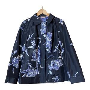 Chicos Floral Rain Jacket Navy Blue Periwinkle High Seas Chico 0 or Small